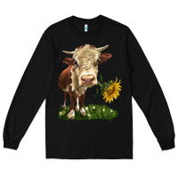 Black hereford heifer with sunflower Long Sleeve Tee - LillyAllenDesigns