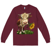 Burgundy hereford heifer with sunflower Long Sleeve Tee - LillyAllenDesigns