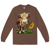 Chestnut hereford heifer with sunflower Long Sleeve Tee - LillyAllenDesigns