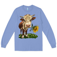 Colony Blue hereford heifer with sunflower Long Sleeve Tee - LillyAllenDesigns
