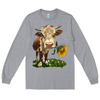 Heather Grey hereford heifer with sunflower Long Sleeve Tee - LillyAllenDesigns