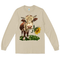 Mushroom hereford heifer with sunflower Long Sleeve Tee - LillyAllenDesigns