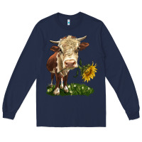 Navy hereford heifer with sunflower Long Sleeve Tee - LillyAllenDesigns