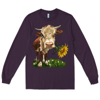 Plum hereford heifer with sunflower Long Sleeve Tee - LillyAllenDesigns