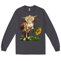 Smoke hereford heifer with sunflower Long Sleeve Tee - LillyAllenDesigns