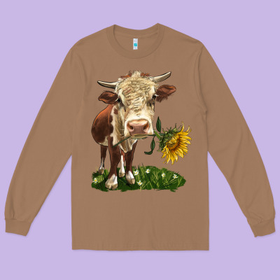 Hereford Heifer With Sunflower Long Sleeve Tee Designed By Lillyallendesigns