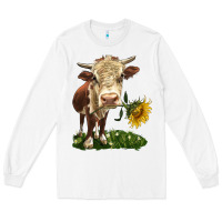 White hereford heifer with sunflower Long Sleeve Tee - LillyAllenDesigns