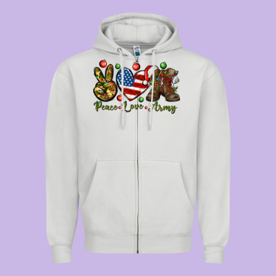 Peace Love Army Christmas Zipper Hoodie Designed By Nancycooperartshop