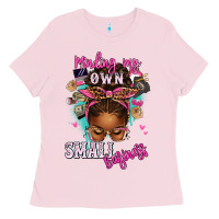 Bubblegum Pink minding my own small business afro messy bun Ladies Tee - texasbilliewilder