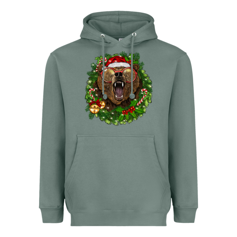 Christmas Bear  Wreath Heavyweight Hoodie by BarkalooDesign | Teevron