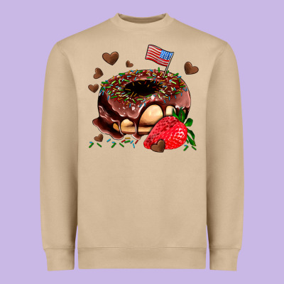 Donut Strawberry And Usa Flag Heavyweight Sweatshirt Designed By Adodesignshop