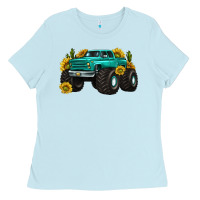 Baby Blue monster truck with sunflower western Ladies Tee - texasbilliewilder