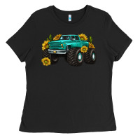 Black monster truck with sunflower western Ladies Tee - texasbilliewilder
