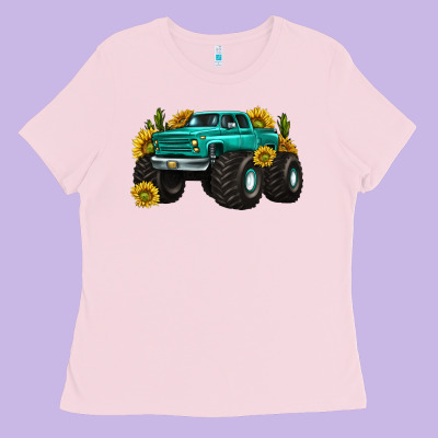 Ladies Tee monster truck with sunflower western