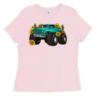 Bubblegum Pink monster truck with sunflower western Ladies Tee - texasbilliewilder