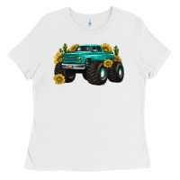 White monster truck with sunflower western Ladies Tee - texasbilliewilder