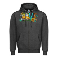 Charcoal Heather school bus love Zipper Hoodie - NancyCooperArtShop