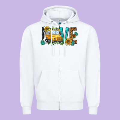 School Bus Love Zipper Hoodie Designed By Nancycooperartshop