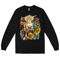 Black Hereford heifer with sunflower and leopard Long Sleeve Tee - LillyAllenDesigns