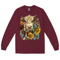 Burgundy Hereford heifer with sunflower and leopard Long Sleeve Tee - LillyAllenDesigns