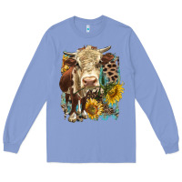Colony Blue Hereford heifer with sunflower and leopard Long Sleeve Tee - LillyAllenDesigns