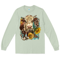 Matcha Hereford heifer with sunflower and leopard Long Sleeve Tee - LillyAllenDesigns