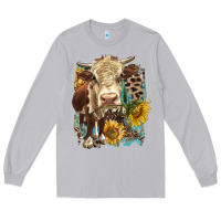 Moon Dust Hereford heifer with sunflower and leopard Long Sleeve Tee - LillyAllenDesigns