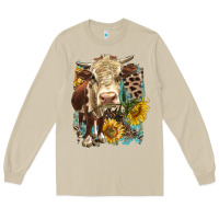 Mushroom Hereford heifer with sunflower and leopard Long Sleeve Tee - LillyAllenDesigns