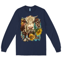 Navy Hereford heifer with sunflower and leopard Long Sleeve Tee - LillyAllenDesigns