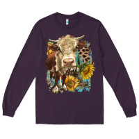 Plum Hereford heifer with sunflower and leopard Long Sleeve Tee - LillyAllenDesigns