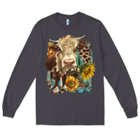 Smoke Hereford heifer with sunflower and leopard Long Sleeve Tee - LillyAllenDesigns