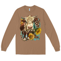 Toasted Coconut Hereford heifer with sunflower and leopard Long Sleeve Tee - LillyAllenDesigns
