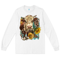 White Hereford heifer with sunflower and leopard Long Sleeve Tee - LillyAllenDesigns