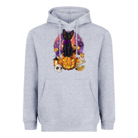 Heather Grey halloween black cat pumpkin Heavyweight Hoodie - BarkalooDesign