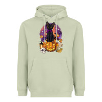 Matcha halloween black cat pumpkin Heavyweight Hoodie - BarkalooDesign