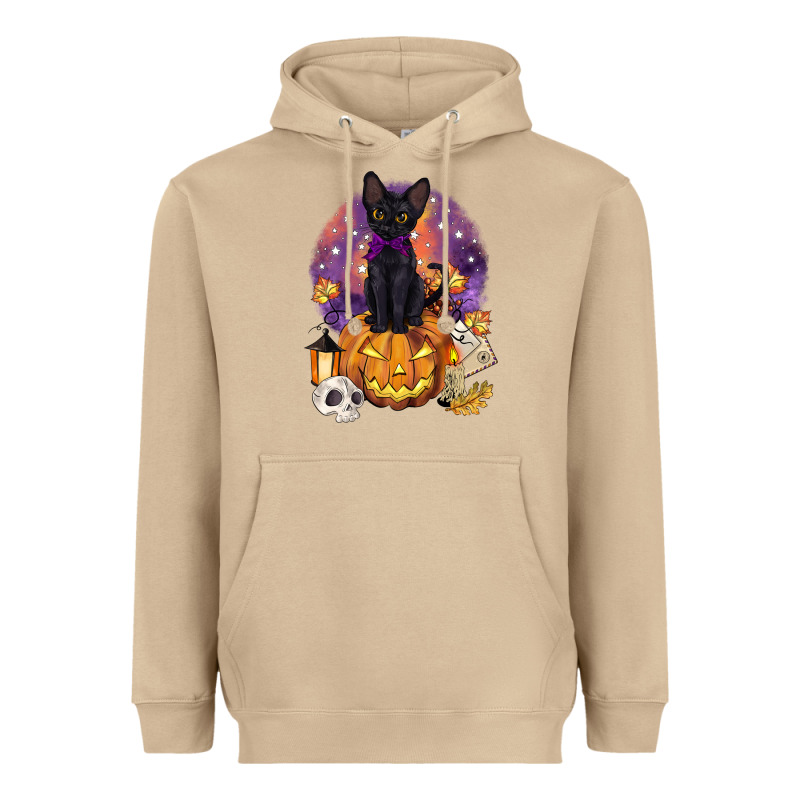 Halloween Black Cat Pumpkin Heavyweight Hoodie by BarkalooDesign | Teevron