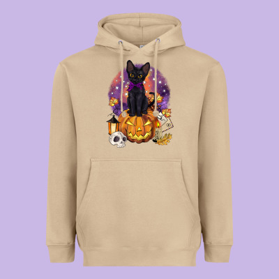Halloween Black Cat Pumpkin Heavyweight Hoodie Designed By Barkaloodesign