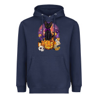 Navy halloween black cat pumpkin Heavyweight Hoodie - BarkalooDesign