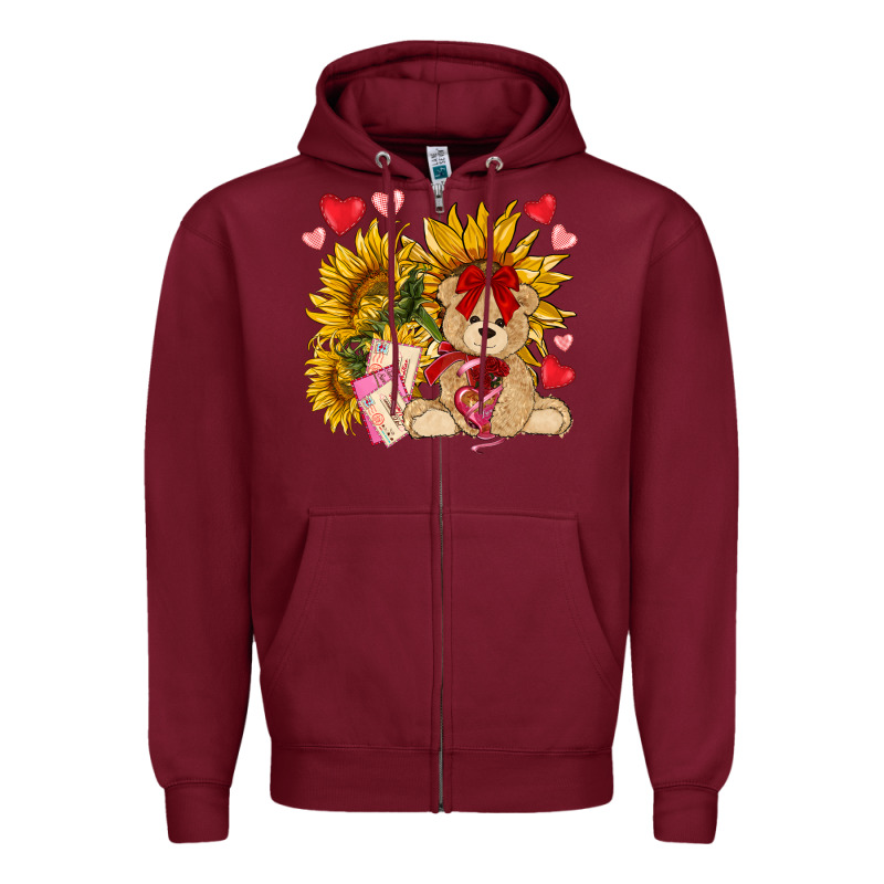 Valentines Day Sunflowers With Bear Hjf Zipper Hoodie by NancyCooperArtShop | Teevron