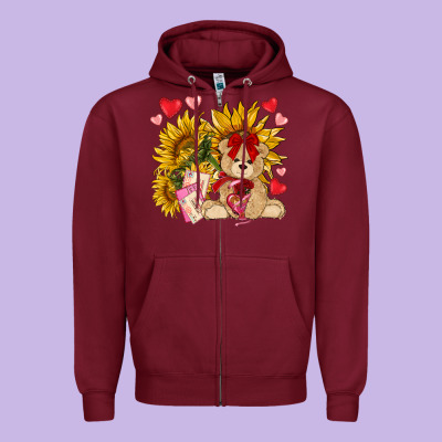 Valentines Day Sunflowers With Bear Hjf Zipper Hoodie Designed By Nancycooperartshop