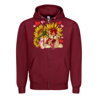 Burgundy valentines day sunflowers with bear hjf Zipper Hoodie - NancyCooperArtShop