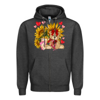 Charcoal Heather valentines day sunflowers with bear hjf Zipper Hoodie - NancyCooperArtShop