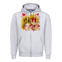 Heather Grey valentines day sunflowers with bear hjf Zipper Hoodie - NancyCooperArtShop