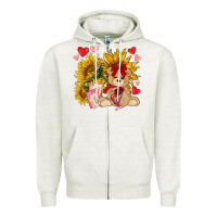Oatmeal Heather valentines day sunflowers with bear hjf Zipper Hoodie - NancyCooperArtShop