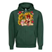 Sports Green valentines day sunflowers with bear hjf Zipper Hoodie - NancyCooperArtShop