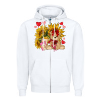 White valentines day sunflowers with bear hjf Zipper Hoodie - NancyCooperArtShop