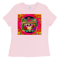Bubblegum Pink mexican skull Ladies Tee - Zillion Design Studio