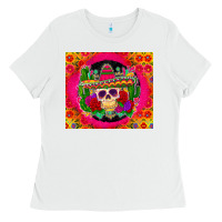 White mexican skull Ladies Tee - Zillion Design Studio