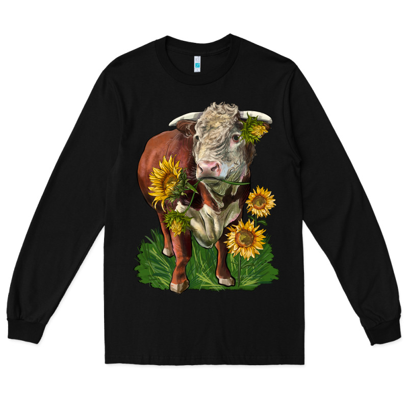 Hereford Bull With Sunflowers Long Sleeve Tee by LillyAllenDesigns | Teevron