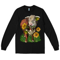 Black hereford bull with sunflowers Long Sleeve Tee - LillyAllenDesigns